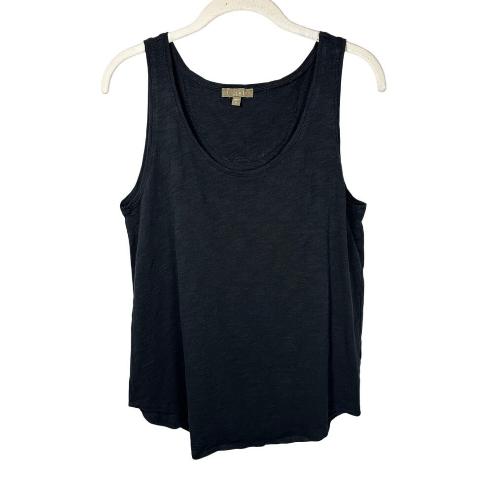 Lilla P Black Scoop Neck Cotton Tank Top Women's Medium
